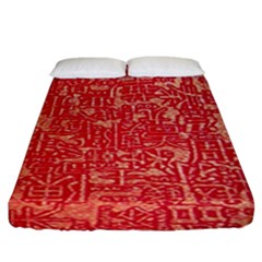 Chinese Hieroglyphs Patterns, Chinese Ornaments, Red Chinese Fitted Sheet (King Size)