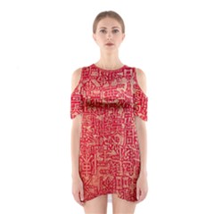 Chinese Hieroglyphs Patterns, Chinese Ornaments, Red Chinese Shoulder Cutout One Piece Dress by nateshop