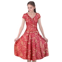 Chinese Hieroglyphs Patterns, Chinese Ornaments, Red Chinese Cap Sleeve Wrap Front Dress