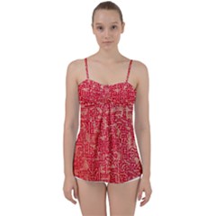 Chinese Hieroglyphs Patterns, Chinese Ornaments, Red Chinese Babydoll Tankini Top by nateshop