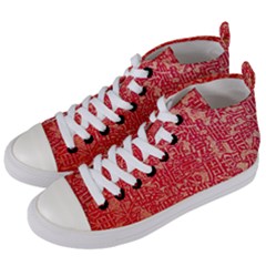 Chinese Hieroglyphs Patterns, Chinese Ornaments, Red Chinese Women s Mid-top Canvas Sneakers by nateshop