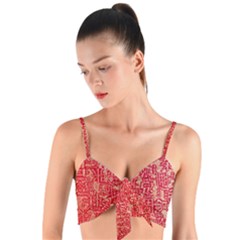 Chinese Hieroglyphs Patterns, Chinese Ornaments, Red Chinese Woven Tie Front Bralet