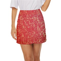 Chinese Hieroglyphs Patterns, Chinese Ornaments, Red Chinese Mini Front Wrap Skirt by nateshop