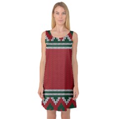 Christmas Pattern, Fabric Texture, Knitted Red Background Sleeveless Satin Nightdress