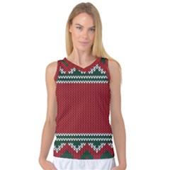 Christmas Pattern, Fabric Texture, Knitted Red Background Women s Basketball Tank Top by nateshop
