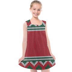 Christmas Pattern, Fabric Texture, Knitted Red Background Kids  Cross Back Dress