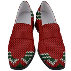 Christmas Pattern, Fabric Texture, Knitted Red Background Women s Chunky Heel Loafers by nateshop