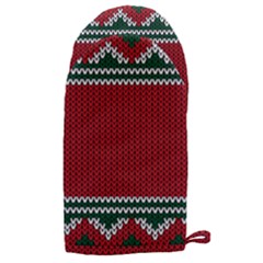 Christmas Pattern, Fabric Texture, Knitted Red Background Microwave Oven Glove