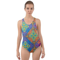 Colorful Floral Ornament, Floral Patterns Cut-out Back One Piece Swimsuit