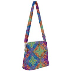 Colorful Floral Ornament, Floral Patterns Zipper Messenger Bag by nateshop