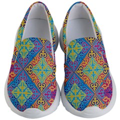 Colorful Floral Ornament, Floral Patterns Kids Lightweight Slip Ons by nateshop