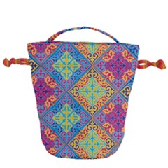 Colorful Floral Ornament, Floral Patterns Drawstring Bucket Bag by nateshop