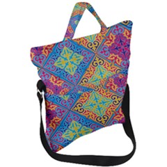 Colorful Floral Ornament, Floral Patterns Fold Over Handle Tote Bag by nateshop