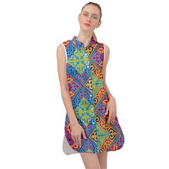 Colorful Floral Ornament, Floral Patterns Sleeveless Shirt Dress by nateshop