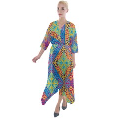 Colorful Floral Ornament, Floral Patterns Quarter Sleeve Wrap Front Maxi Dress by nateshop