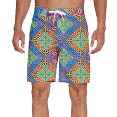 Colorful Floral Ornament, Floral Patterns Men s Beach Shorts by nateshop