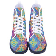 Colorful Floral Ornament, Floral Patterns Kid s High-top Canvas Sneakers by nateshop