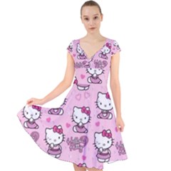 Cute Hello Kitty Collage, Cute Hello Kitty Cap Sleeve Front Wrap Midi Dress by nateshop