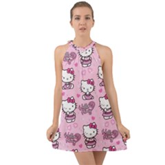Cute Hello Kitty Collage, Cute Hello Kitty Halter Tie Back Chiffon Dress