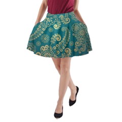 European Pattern, Blue, Desenho, Retro, Style A-line Pocket Skirt