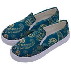 European Pattern, Blue, Desenho, Retro, Style Kids  Canvas Slip Ons by nateshop