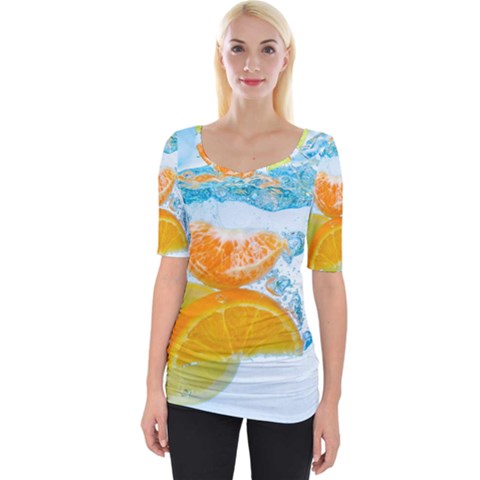 Fruits, Fruit, Lemon, Lime, Mandarin, Water, Orange Wide Neckline T-shirt by nateshop