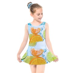 Fruits, Fruit, Lemon, Lime, Mandarin, Water, Orange Kids  Skater Dress Swimsuit by nateshop