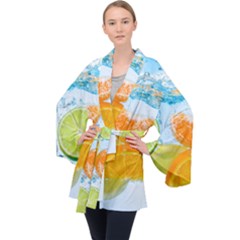 Fruits, Fruit, Lemon, Lime, Mandarin, Water, Orange Long Sleeve Velvet Kimono  by nateshop