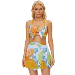 Fruits, Fruit, Lemon, Lime, Mandarin, Water, Orange Vintage Style Bikini Top And Skirt Set  by nateshop