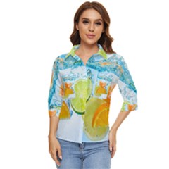 Fruits, Fruit, Lemon, Lime, Mandarin, Water, Orange Women s Quarter Sleeve Pocket Shirt