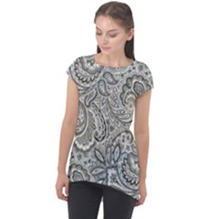 Gray Paisley Texture, Paisley Cap Sleeve High Low Top