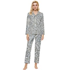 Gray Paisley Texture, Paisley Womens  Long Sleeve Velvet Pocket Pajamas Set by nateshop