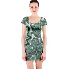 Green Ornament Texture, Green Flowers Retro Background Short Sleeve Bodycon Dress by nateshop