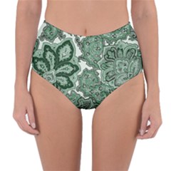 Green Ornament Texture, Green Flowers Retro Background Reversible High-waist Bikini Bottoms by nateshop