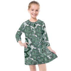 Green Ornament Texture, Green Flowers Retro Background Kids  Quarter Sleeve Shirt Dress by nateshop