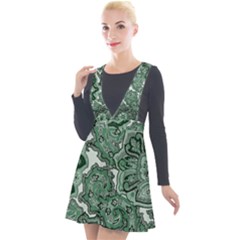 Green Ornament Texture, Green Flowers Retro Background Plunge Pinafore Velour Dress by nateshop