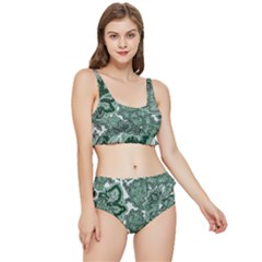 Green Ornament Texture, Green Flowers Retro Background Frilly Bikini Set