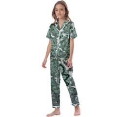 Green Ornament Texture, Green Flowers Retro Background Kids  Satin Short Sleeve Pajamas Set by nateshop