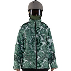 Green Ornament Texture, Green Flowers Retro Background Men s Zip Ski And Snowboard Waterproof Breathable Jacket by nateshop