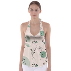 Plants Pattern Design Branches Branch Leaves Botanical Boho Bohemian Texture Drawing Circles Nature Tie Back Tankini Top