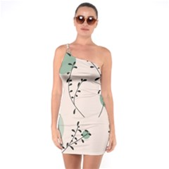 Plants Pattern Design Branches Branch Leaves Botanical Boho Bohemian Texture Drawing Circles Nature One Shoulder Ring Trim Bodycon Dress