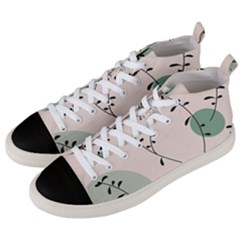 Plants Pattern Design Branches Branch Leaves Botanical Boho Bohemian Texture Drawing Circles Nature Men s Mid-top Canvas Sneakers