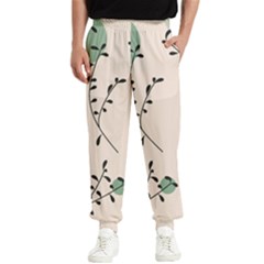 Plants Pattern Design Branches Branch Leaves Botanical Boho Bohemian Texture Drawing Circles Nature Men s Elastic Waist Pants