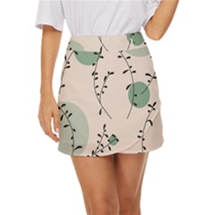 Plants Pattern Design Branches Branch Leaves Botanical Boho Bohemian Texture Drawing Circles Nature Mini Front Wrap Skirt