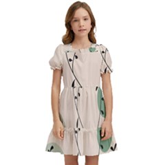 Plants Pattern Design Branches Branch Leaves Botanical Boho Bohemian Texture Drawing Circles Nature Kids  Puff Sleeved Dress