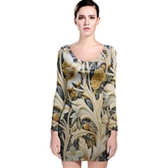 Flower Floral Pattern Floral Digital Spring Flora Botanical Blossom Bloom Vintage Long Sleeve Velvet Bodycon Dress