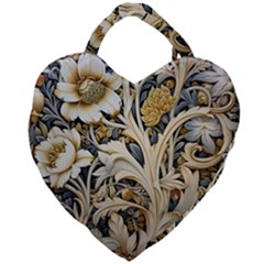 Flower Floral Pattern Floral Digital Spring Flora Botanical Blossom Bloom Vintage Giant Heart Shaped Tote