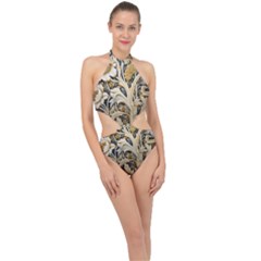 Flower Floral Pattern Floral Digital Spring Flora Botanical Blossom Bloom Vintage Halter Side Cut Swimsuit