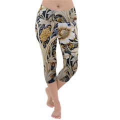 Flower Floral Pattern Floral Digital Spring Flora Botanical Blossom Bloom Vintage Lightweight Velour Capri Yoga Leggings