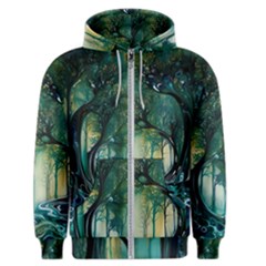 Trees Forest Mystical Forest Background Landscape Nature Men s Zipper Hoodie